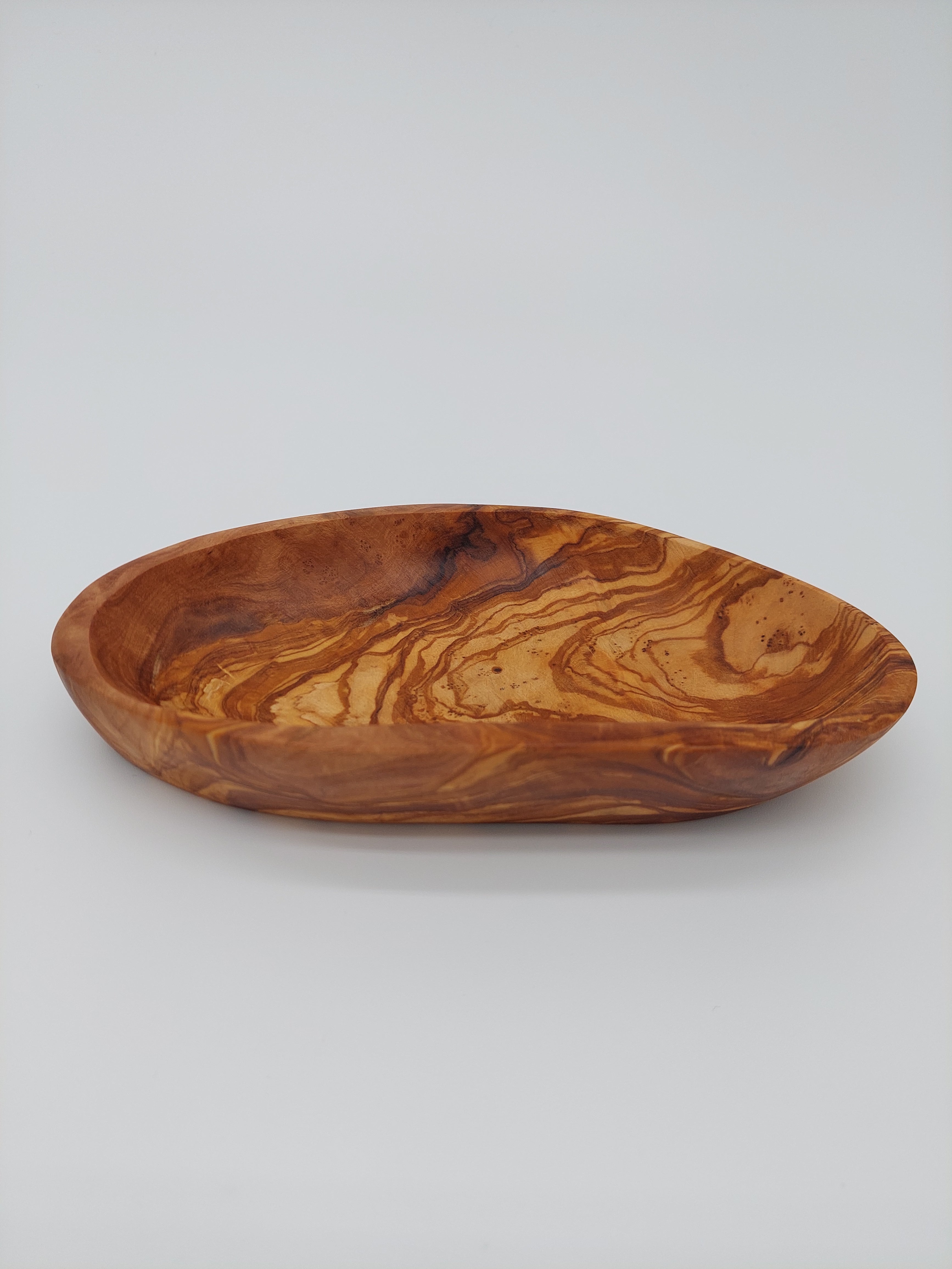 Olivenholz Dippingschale handgefertigt (Flache Brotschale 19 x 11 cm)