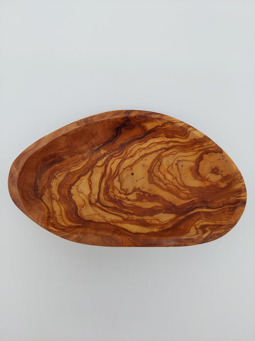 Olivenholz Dippingschale handgefertigt (Flache Brotschale 19 x 11 cm)
