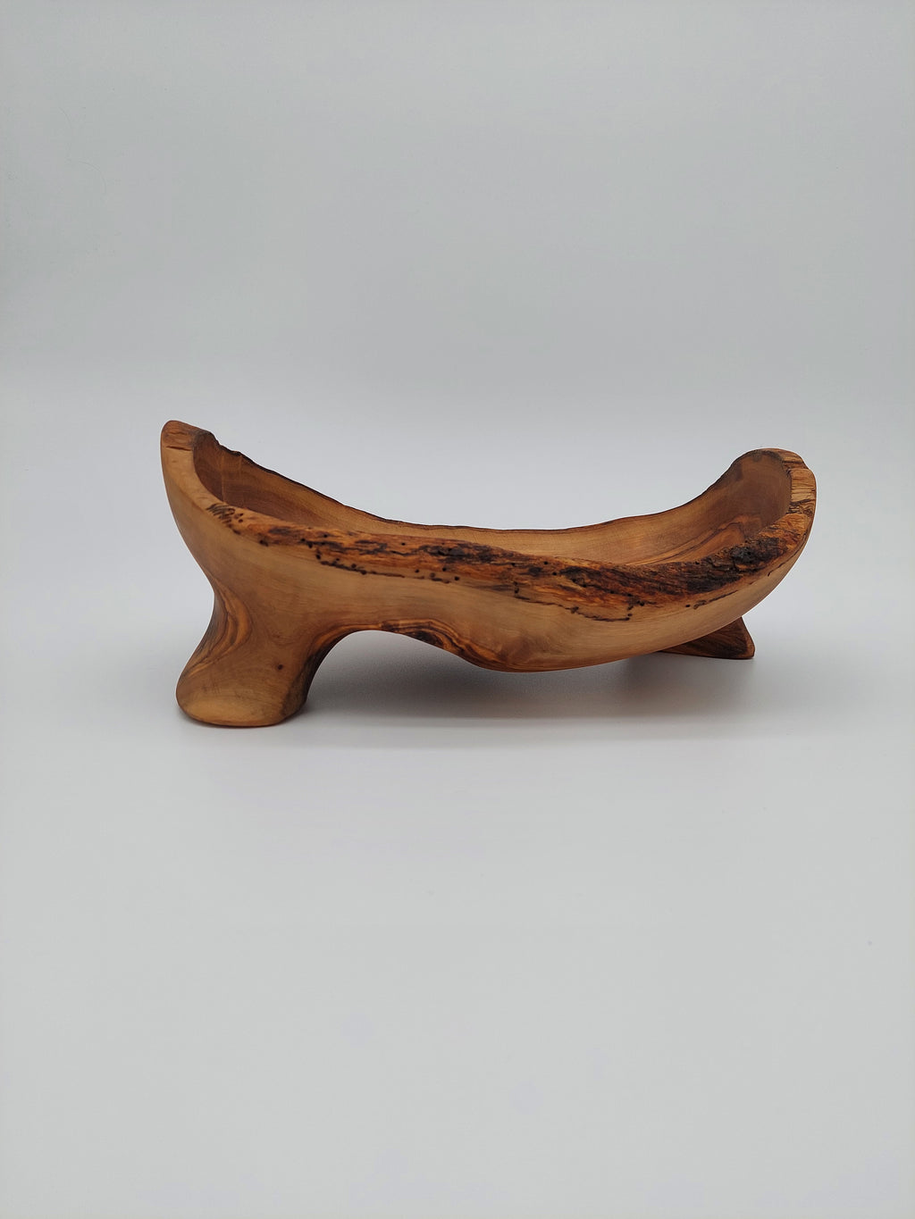 Olivenholz Schale auf 2 Beinen mit Naturrand (27 x 17,5 cm)