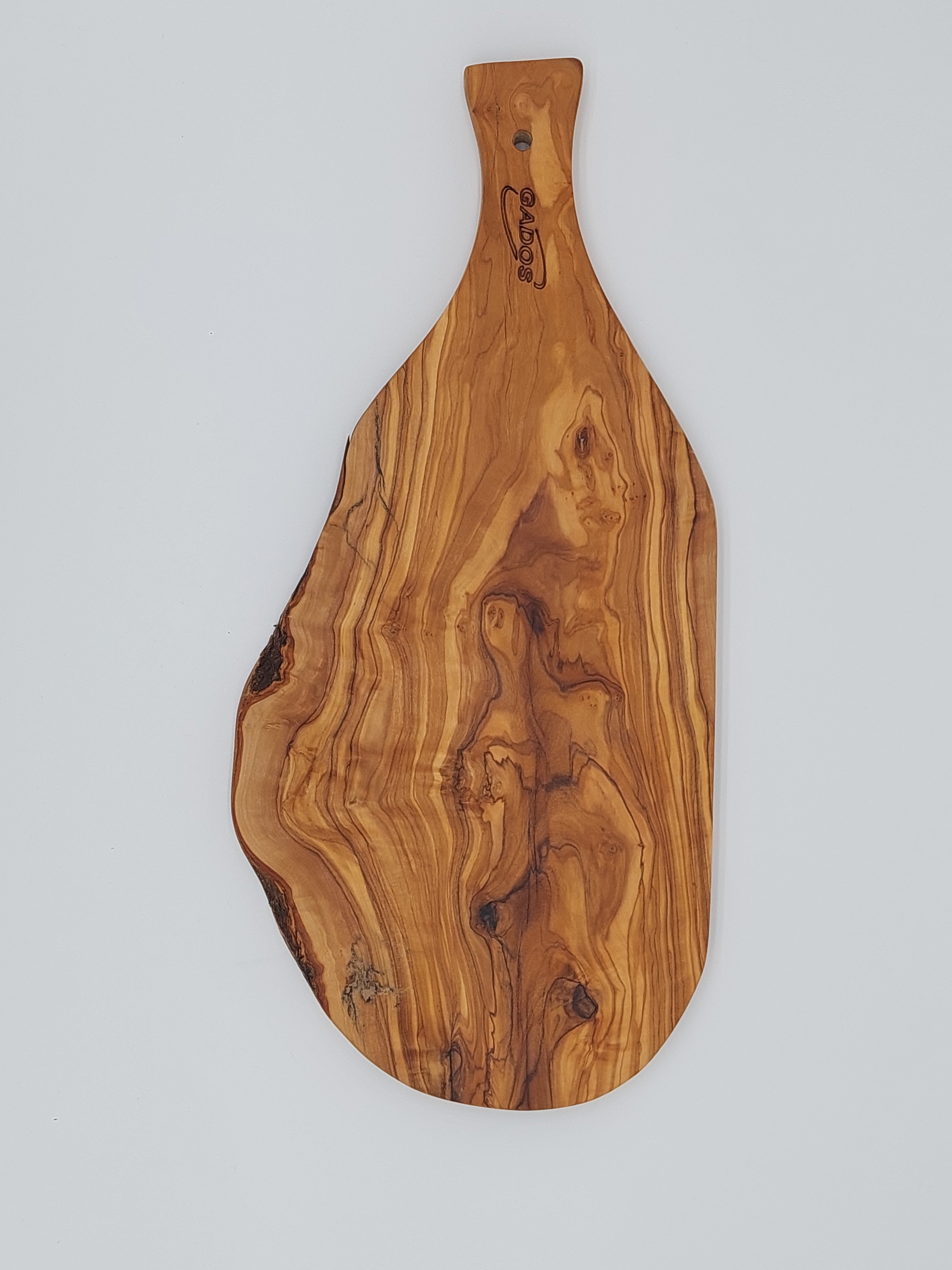 Olivenholz Servierbrett mit Griff & Naturrand (45 x 21 cm)