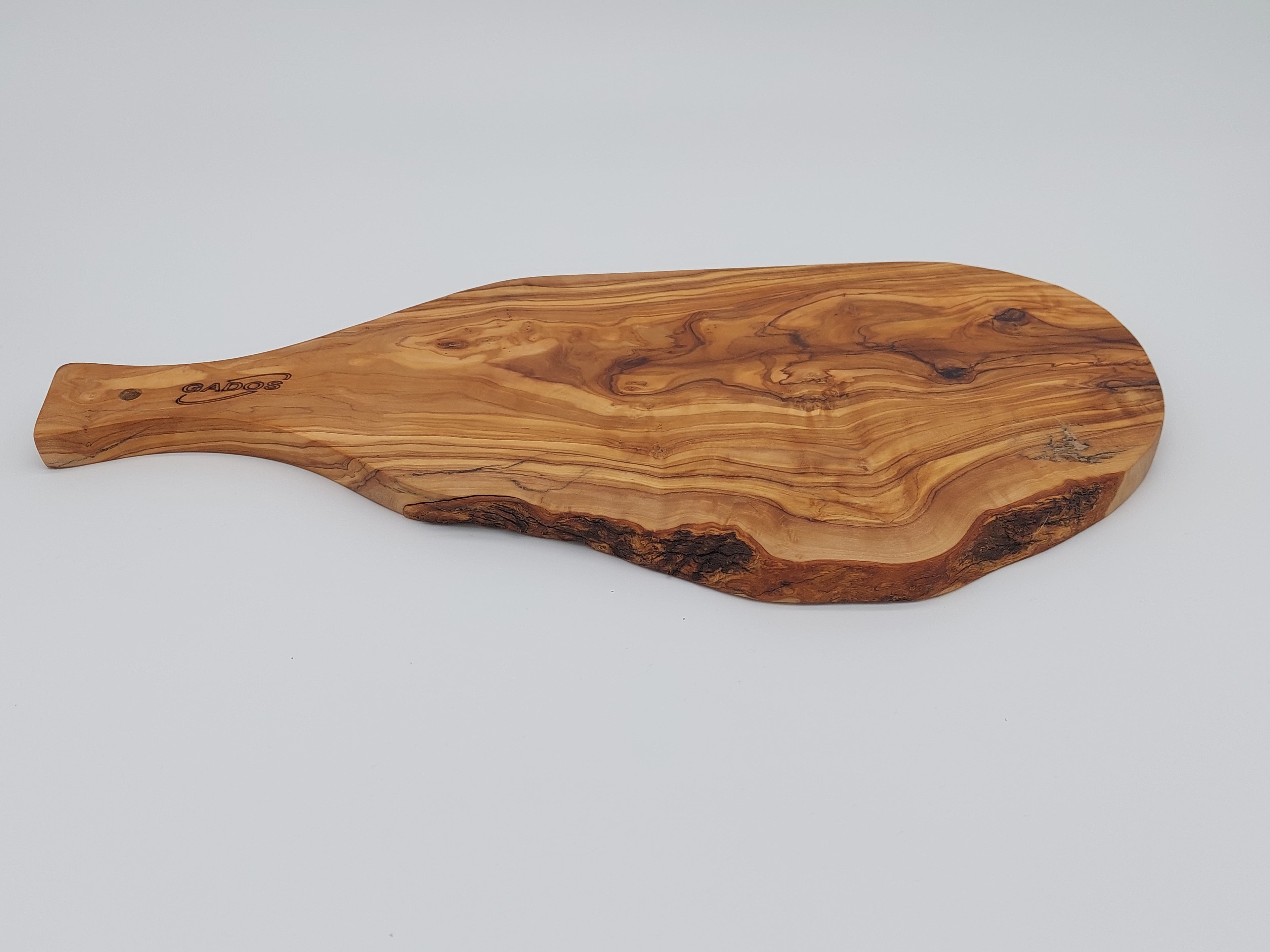 Olivenholz Servierbrett mit Griff & Naturrand (45 x 21 cm)
