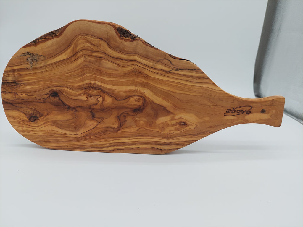 Olivenholz Servierbrett mit Griff & Naturrand (45 x 21 cm)
