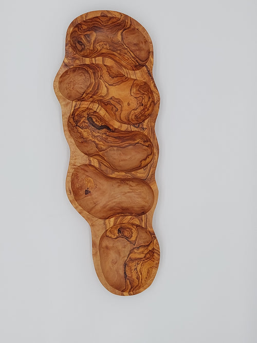 Olivenholz Antipasti-Schale 5-geteilt handgefertigt (47 x 16 cm)