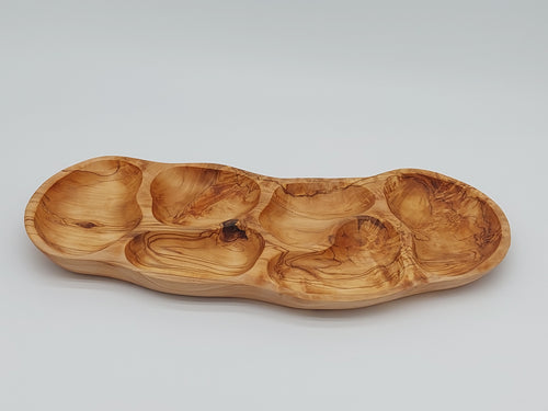 Olivenholz Antipasti-Schale 6-geteilt handgefertigt (42 x 18 cm)