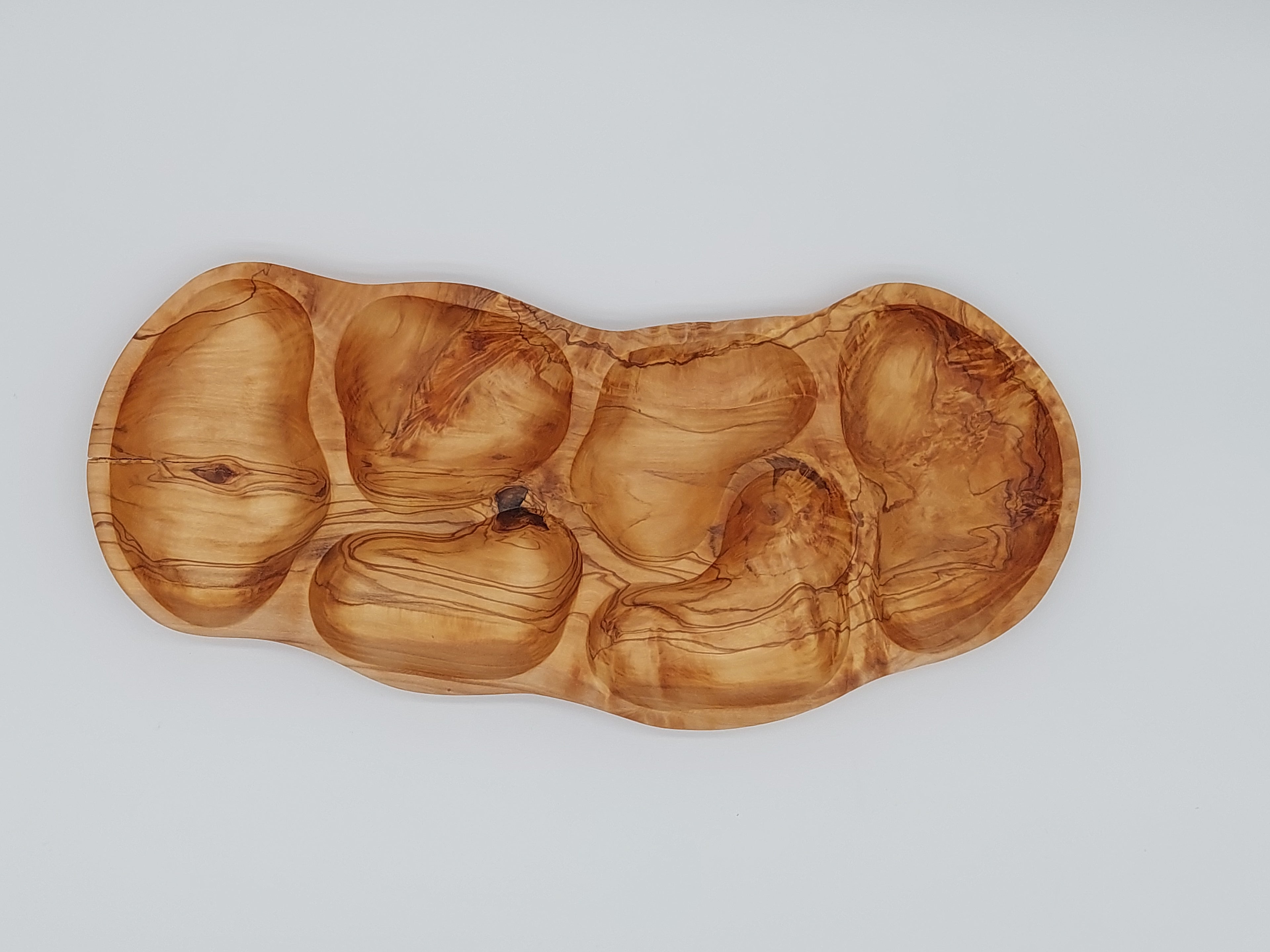 Olivenholz Antipasti-Schale 6-geteilt handgefertigt (42 x 18 cm)