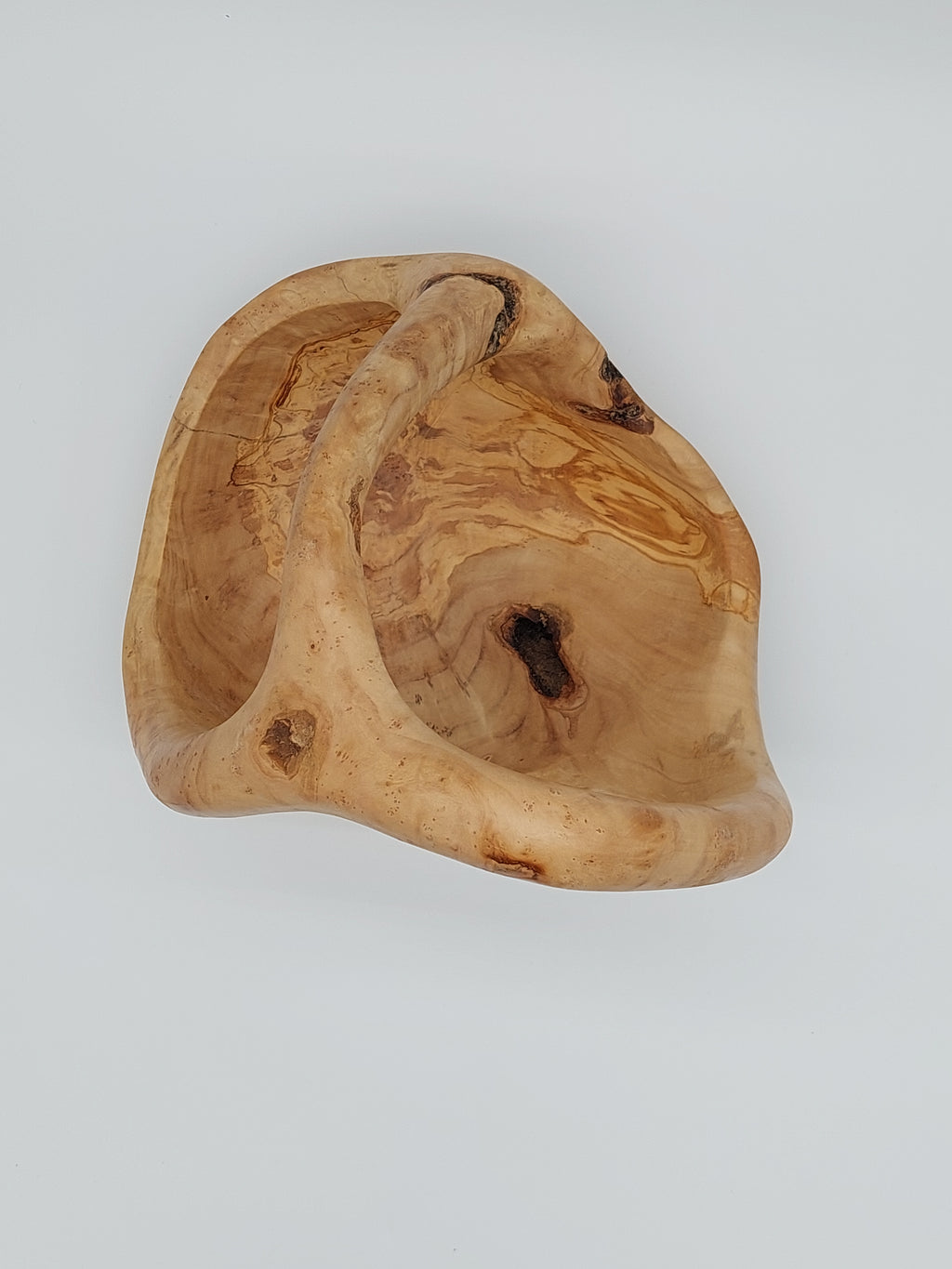 Olivenholz Obstkorb mit Henkel handgefertigt (27 x 24 x 25 cm)