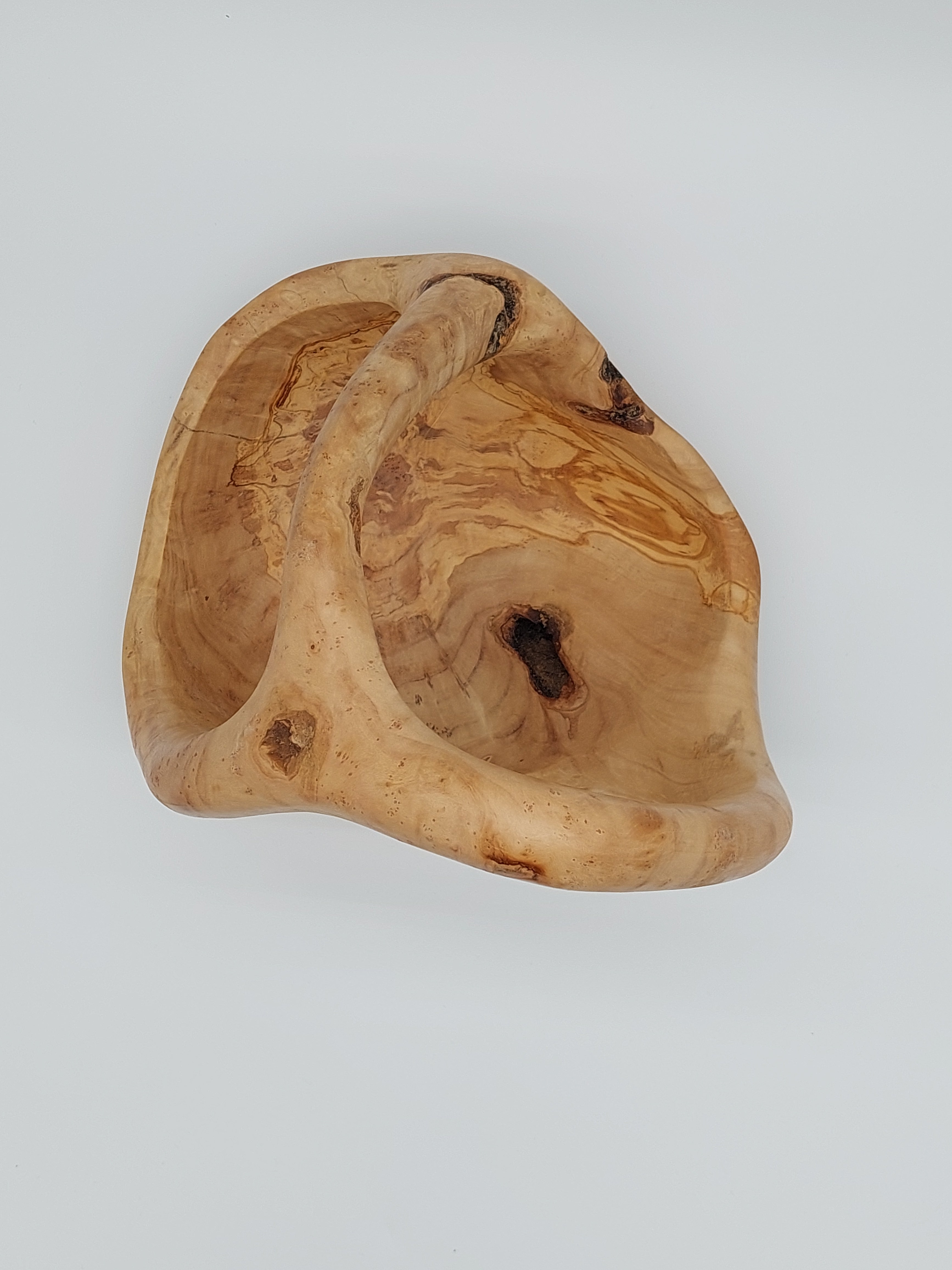 Olivenholz Obstkorb mit Henkel handgefertigt (27 x 24 x 25 cm)