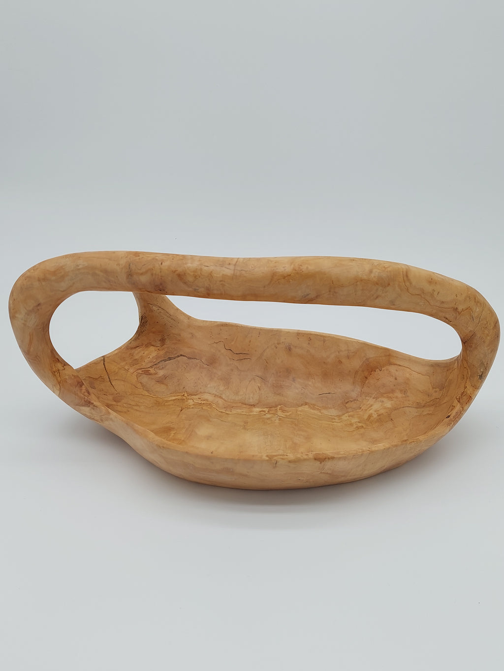 Olivenholz Obstschiffchen mit Henkel handgefertigt (34 x 18 x 15 cm)