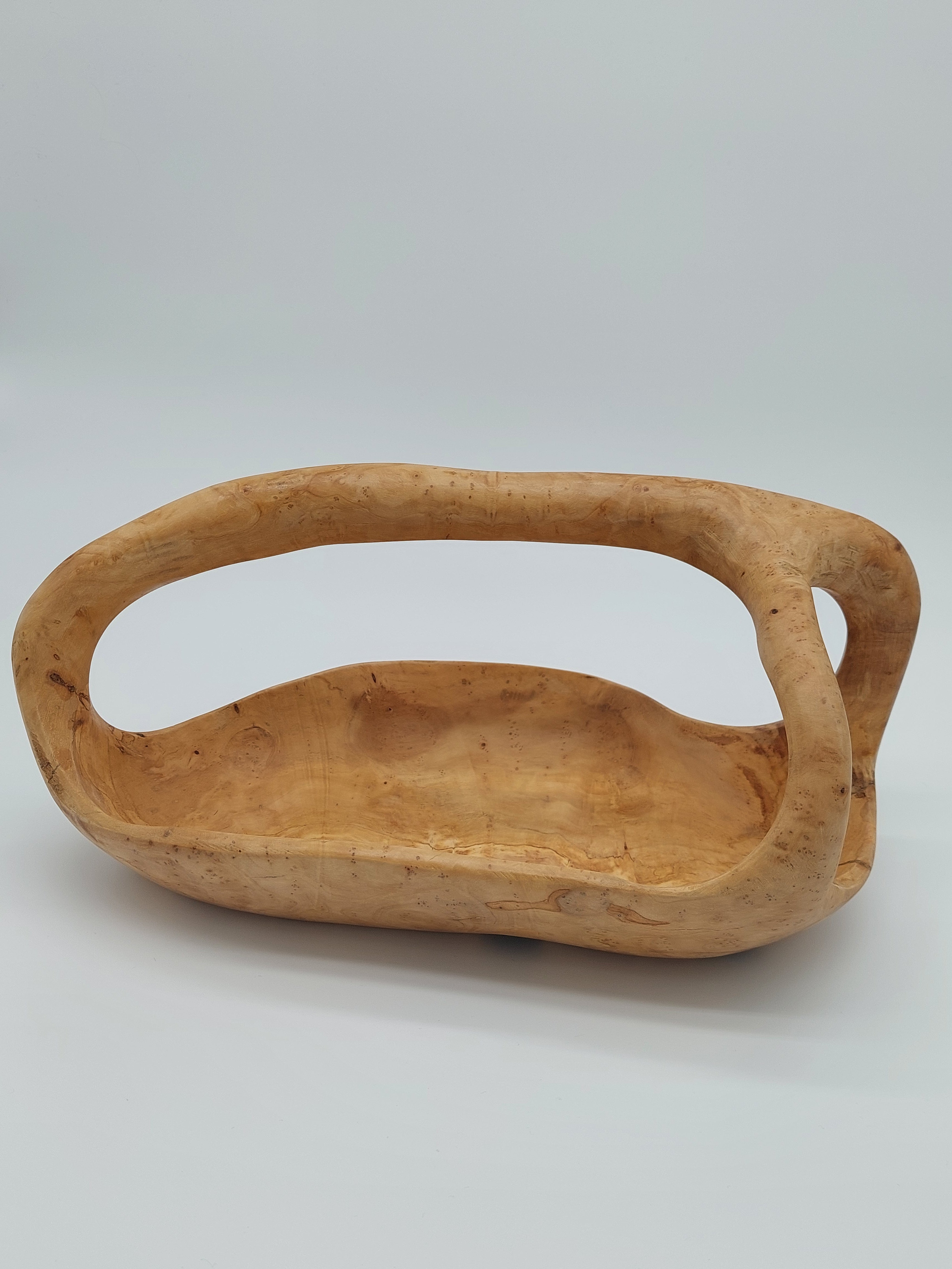 Olivenholz Obstschiffchen mit Henkel handgefertigt (34 x 18 x 15 cm)