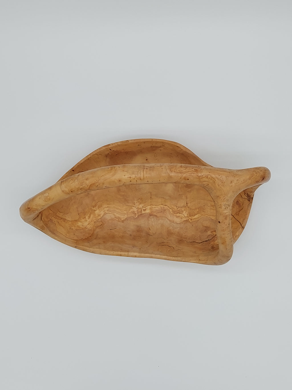 Olivenholz Obstschiffchen mit Henkel handgefertigt (34 x 18 x 15 cm)