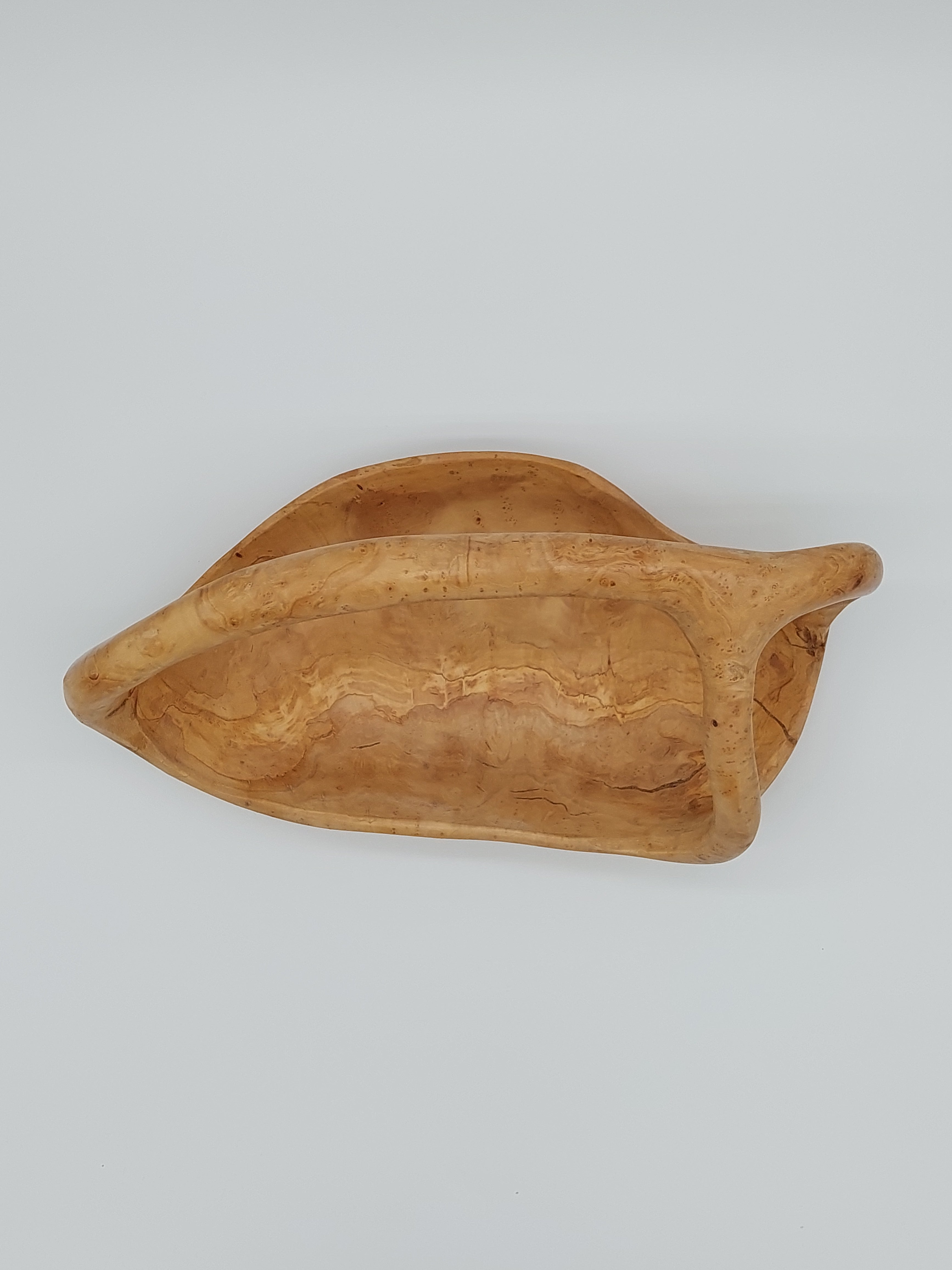 Olivenholz Obstschiffchen mit Henkel handgefertigt (34 x 18 x 15 cm)