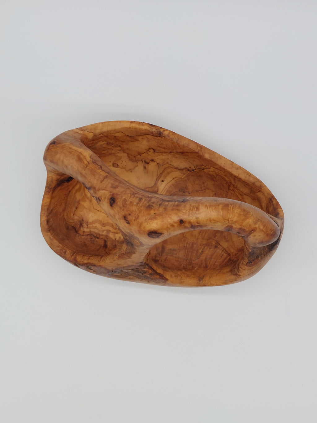 Olivenholz Obstkorb kompakt mit Henkel handgefertigt (26 x 17 x 18 cm)
