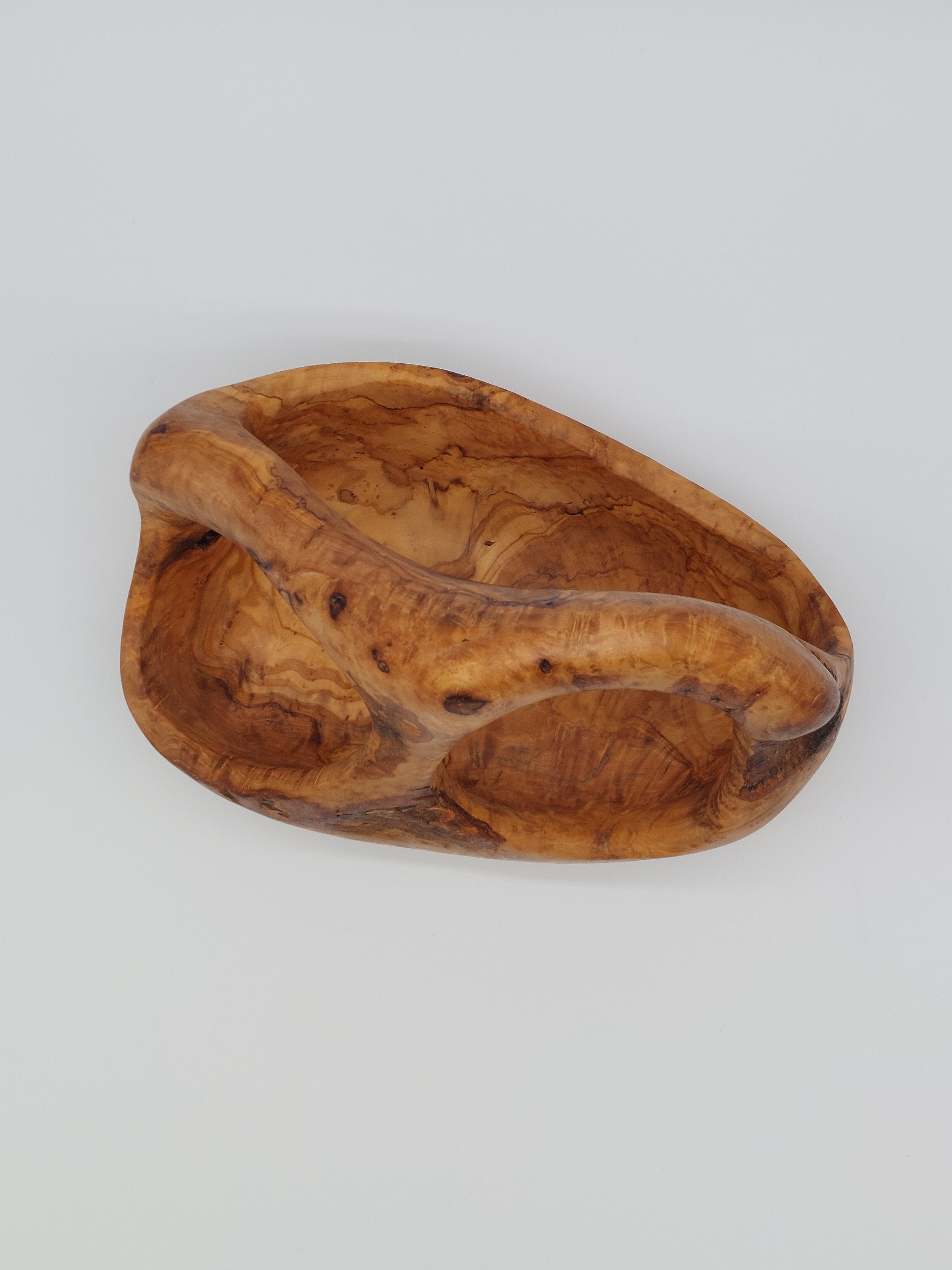 Olivenholz Obstkorb kompakt mit Henkel handgefertigt (26 x 17 x 18 cm)