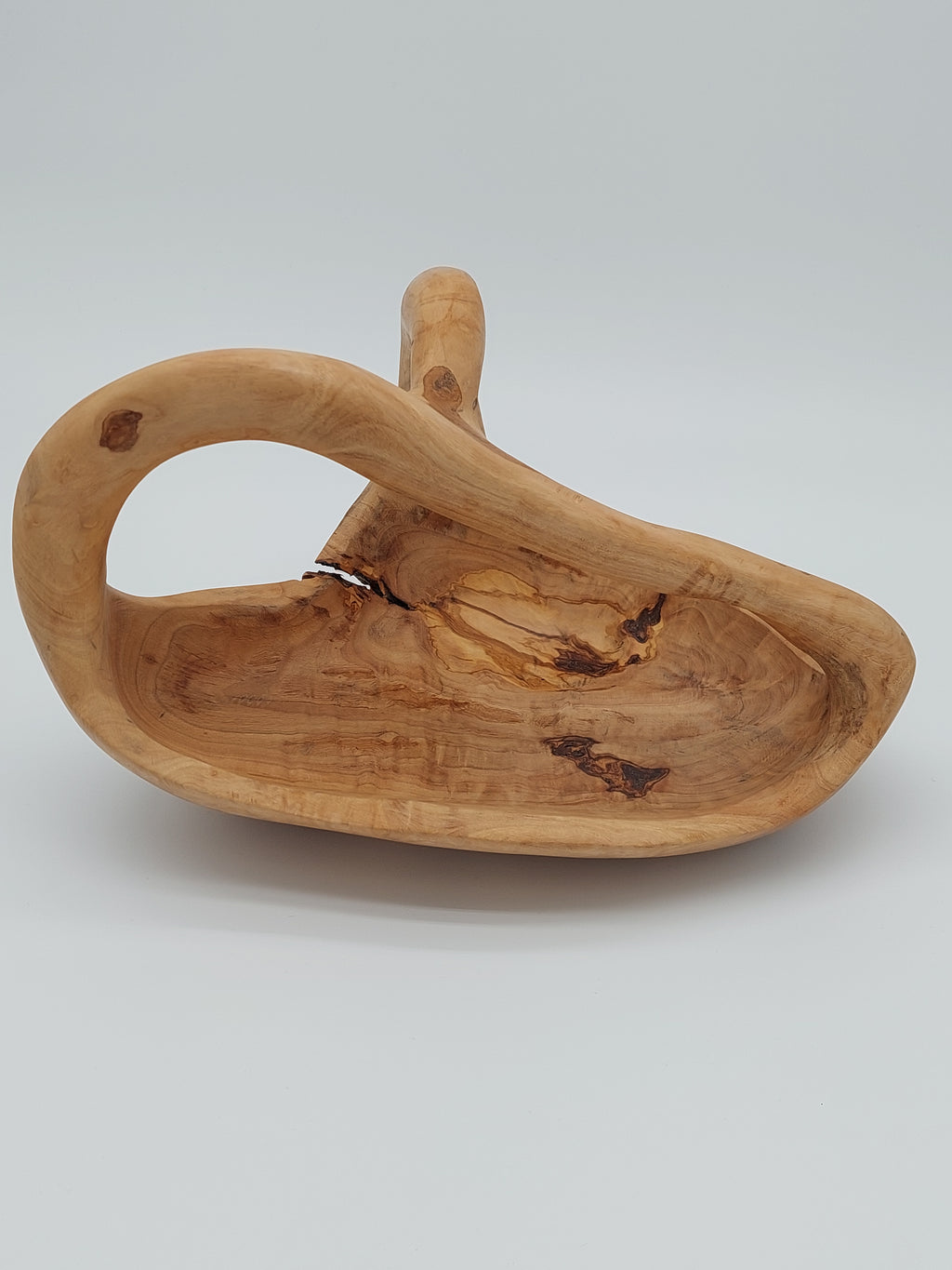 Olivenholz Obstkorb mit Henkel handgefertigt (33 x 23 x 18 cm)