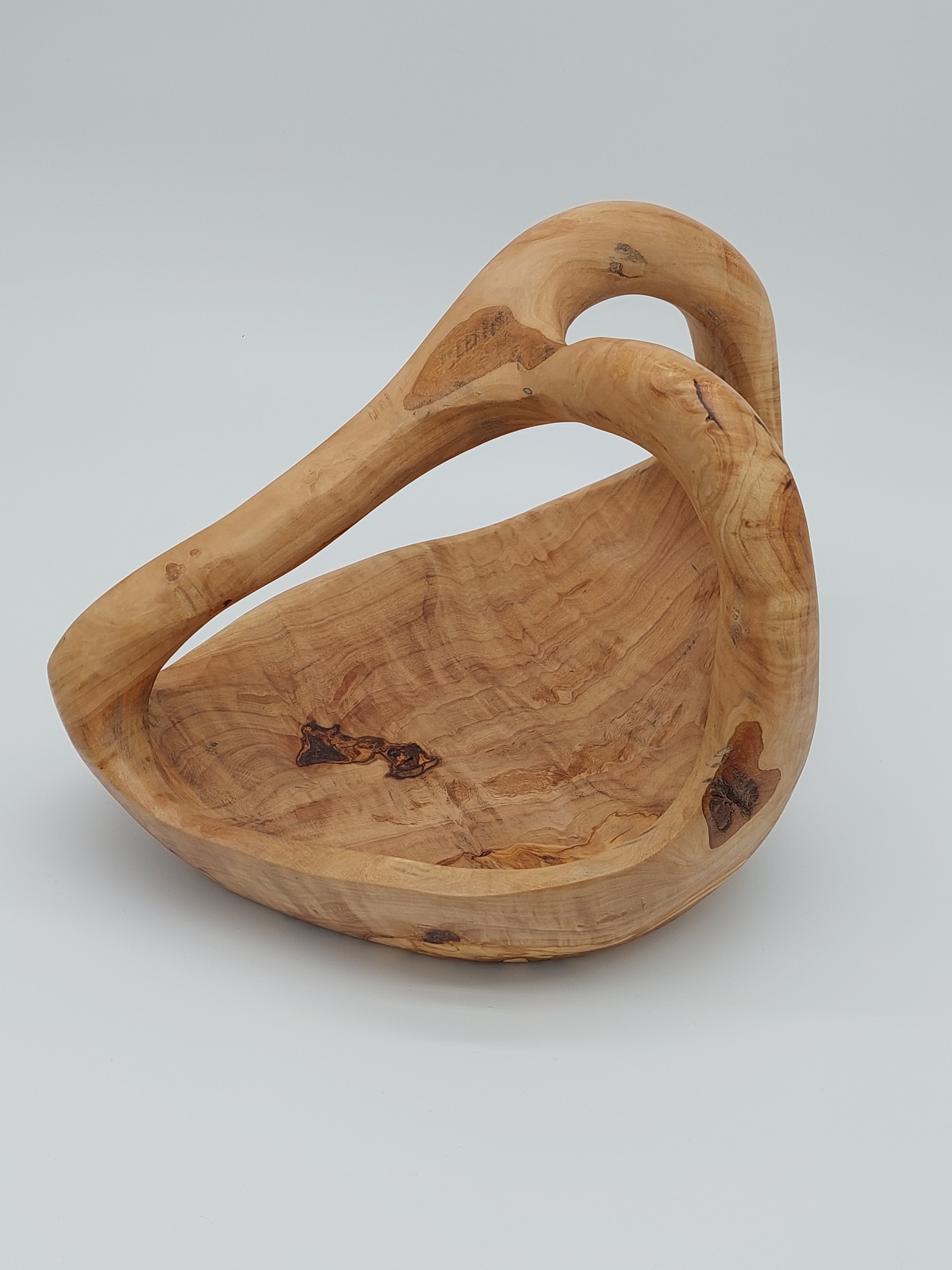 Olivenholz Obstkorb mit Henkel handgefertigt (33 x 23 x 18 cm)