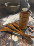 Olivenholz Kochlöffel & Pfannenwender Set mit Utensilienhalter (4-teilig)