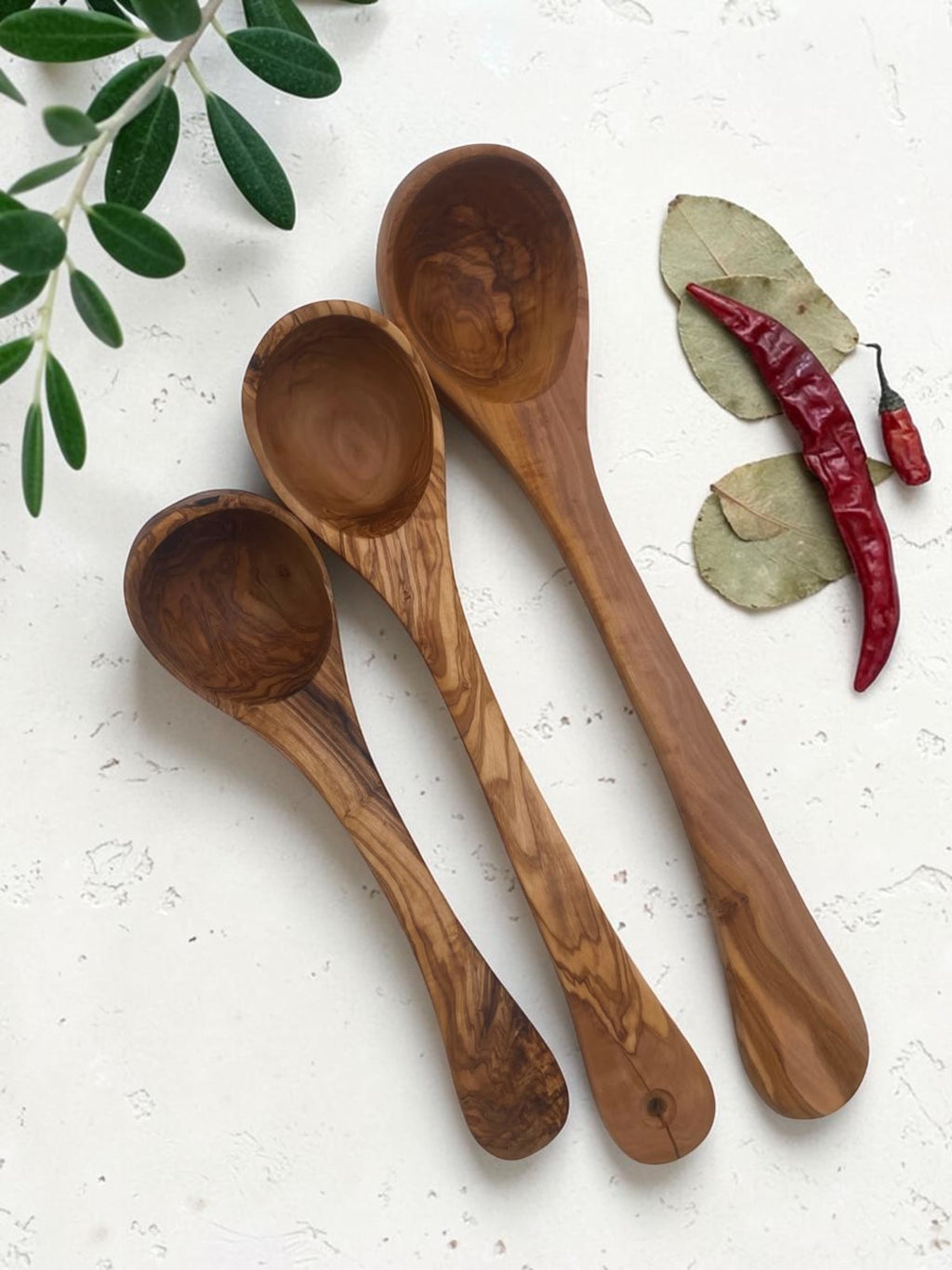 Olivenholz Schöpflöffel Set handgefertigt (3-teilig)