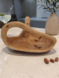 Olivenholz Obstkorb mit Henkel handgefertigt (33 x 23 x 18 cm)