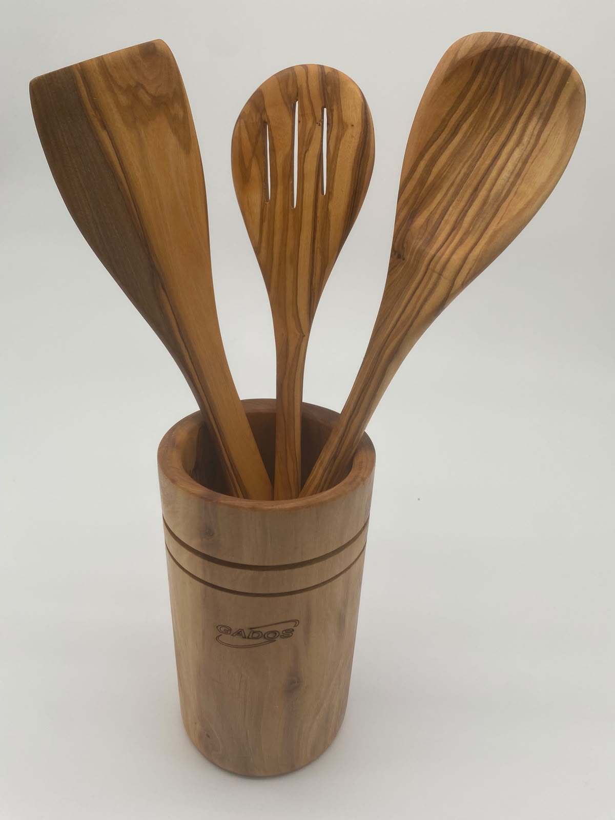 Olivenholz Kochlöffel & Pfannenwender Set mit Utensilienhalter (4-teilig)
