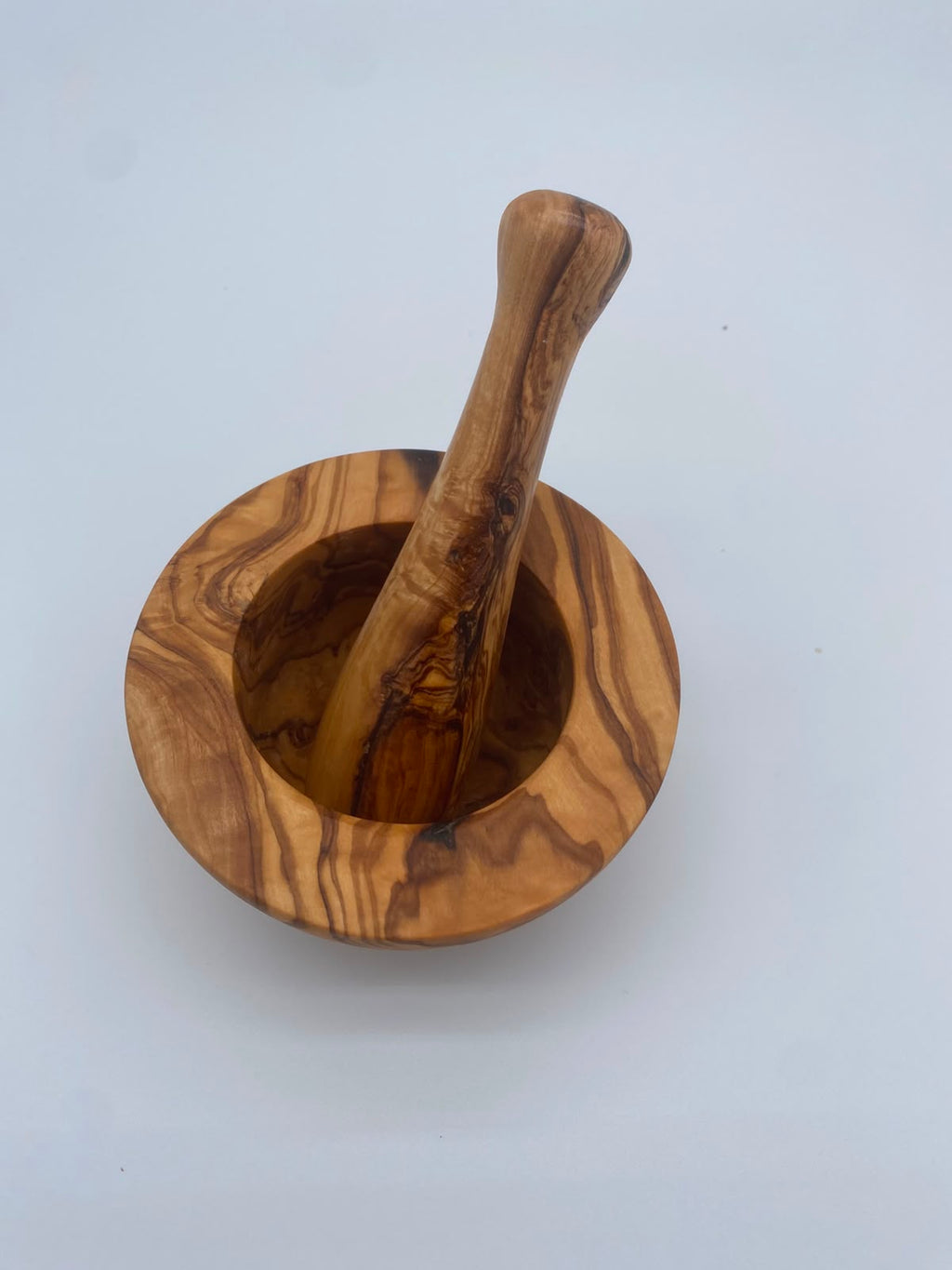 Olivenholz Mörser und Stößel handgefertigt (Gewürzmörser Ø 13 cm)