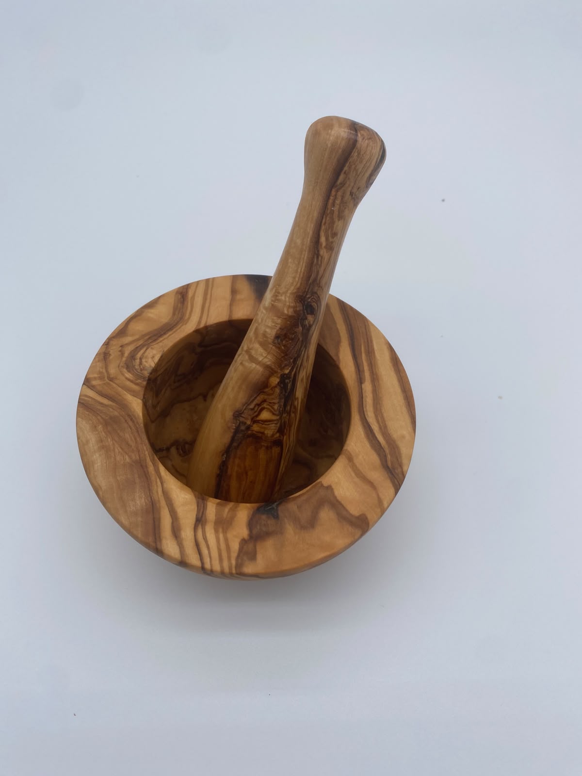 Olivenholz Mörser und Stößel handgefertigt (Gewürzmörser Ø 13 cm)