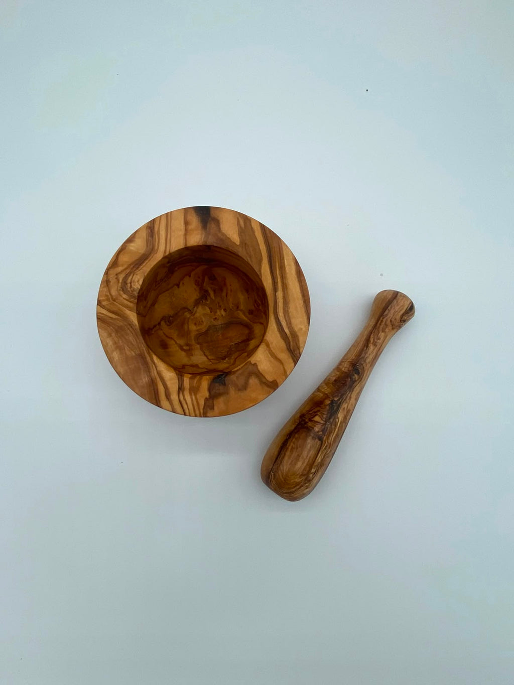Olivenholz Mörser und Stößel handgefertigt (Gewürzmörser Ø 13 cm)