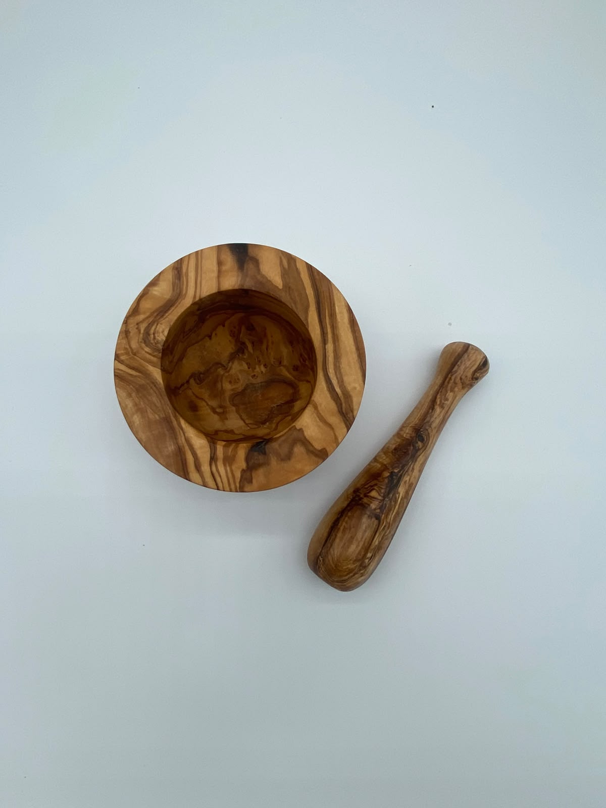 Olivenholz Mörser und Stößel handgefertigt (Gewürzmörser Ø 13 cm)