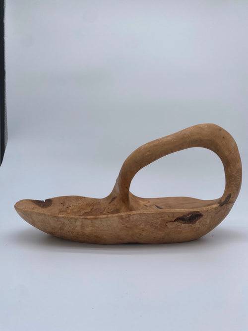 Handgemachter Olivenholz-Obstkorb mit Henkel (40 cm)