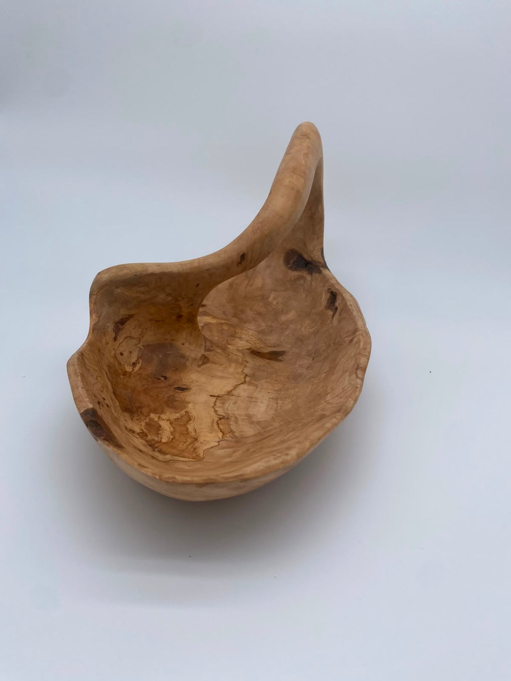 Handgemachter Olivenholz-Obstkorb mit Henkel (40 cm)