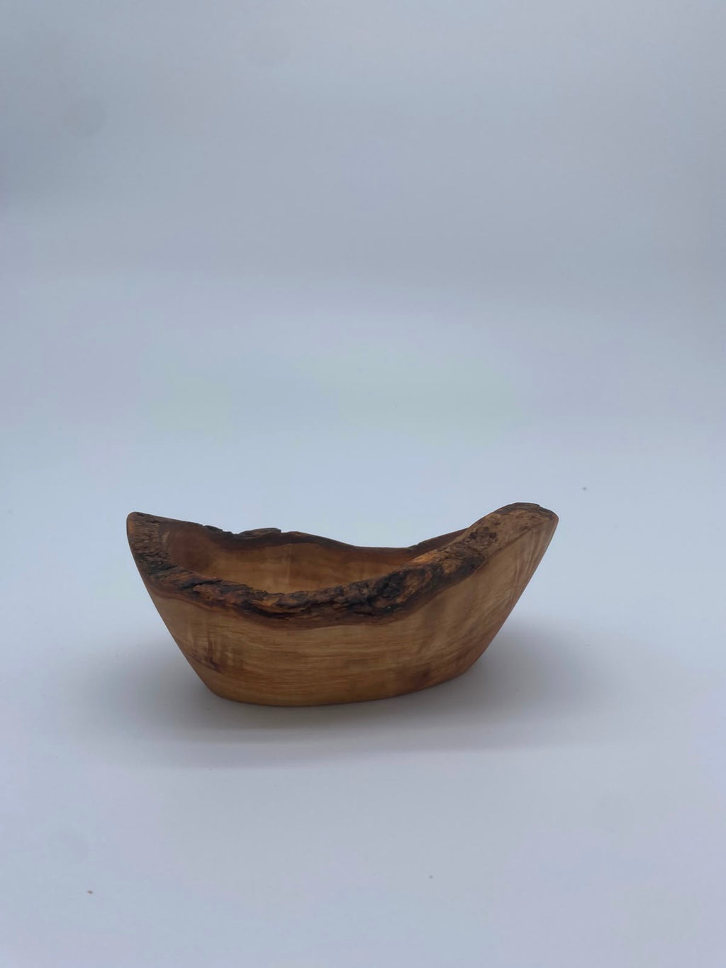Olivenholz Snackschale mit Naturrand handgefertigt (Kleine Nussschale 14 x 8 cm )