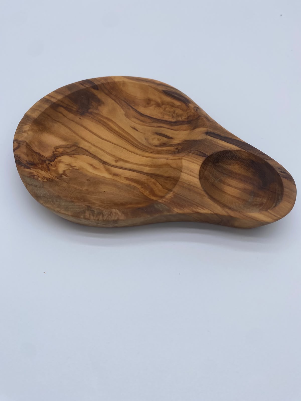 Olivenholz Snackschale mit Dip-Fach handgefertigt (Antipasti-Schale 19 x 14 cm )