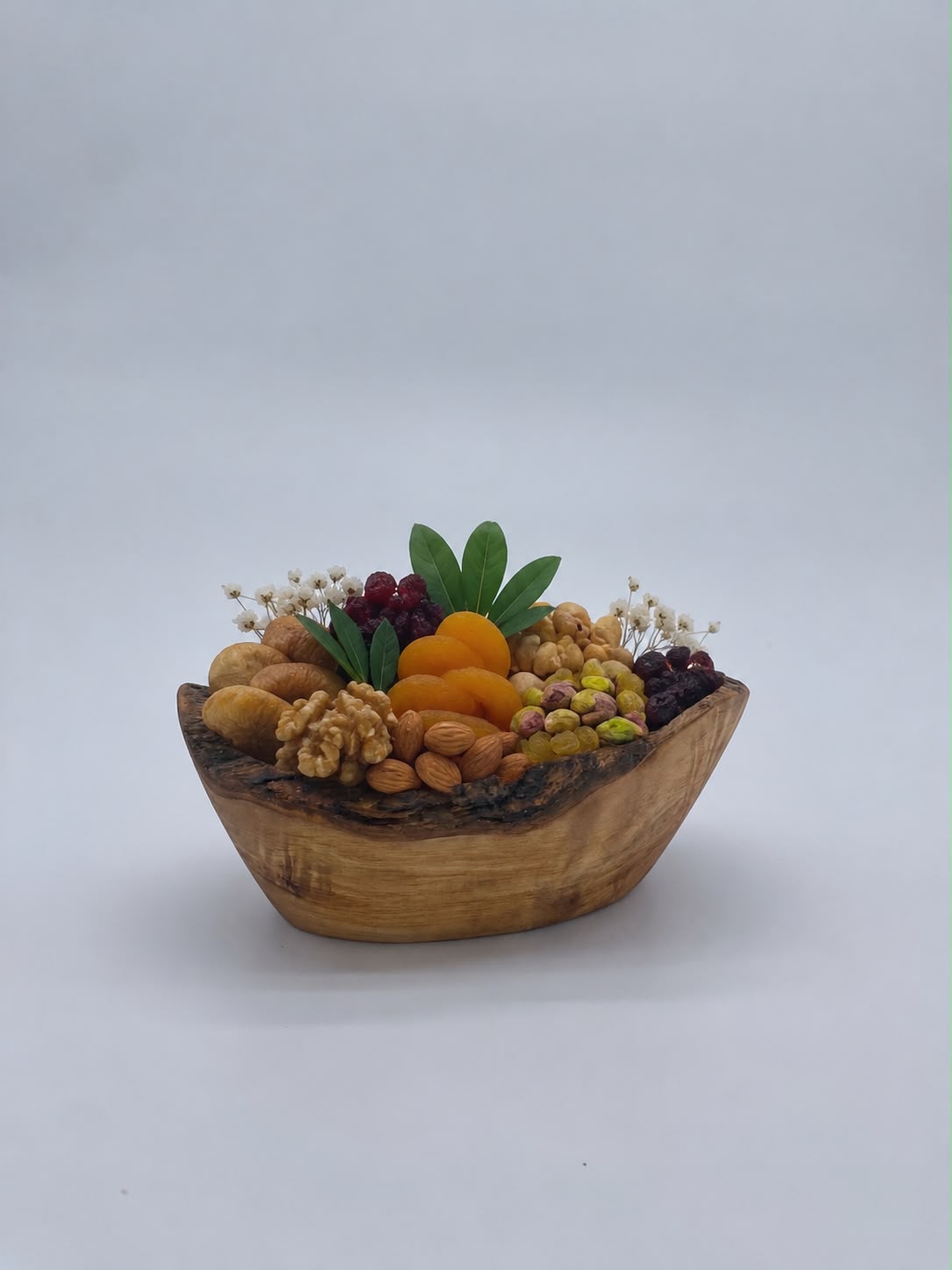 Olivenholz Snackschale mit Naturrand handgefertigt (Kleine Nussschale 14 x 8 cm )