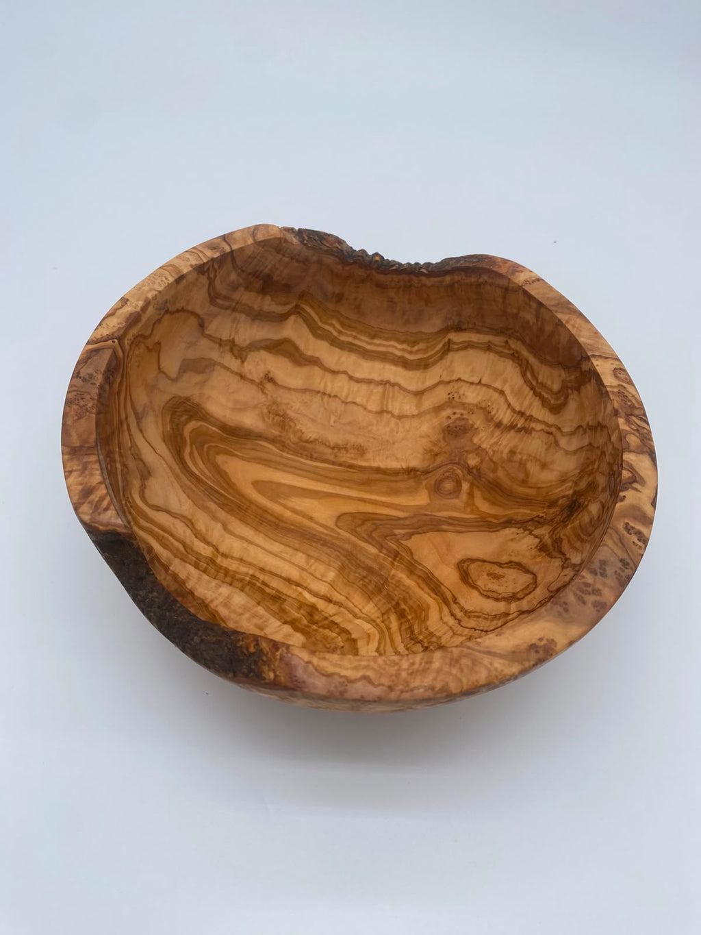 Olivenholz Schale mit Naturrand handgefertigt (Rustikale Holzschale Ø 25 cm )