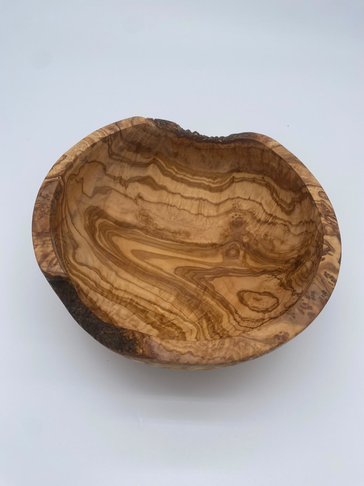 Olivenholz Schale mit Naturrand handgefertigt (Rustikale Holzschale Ø 25 cm )