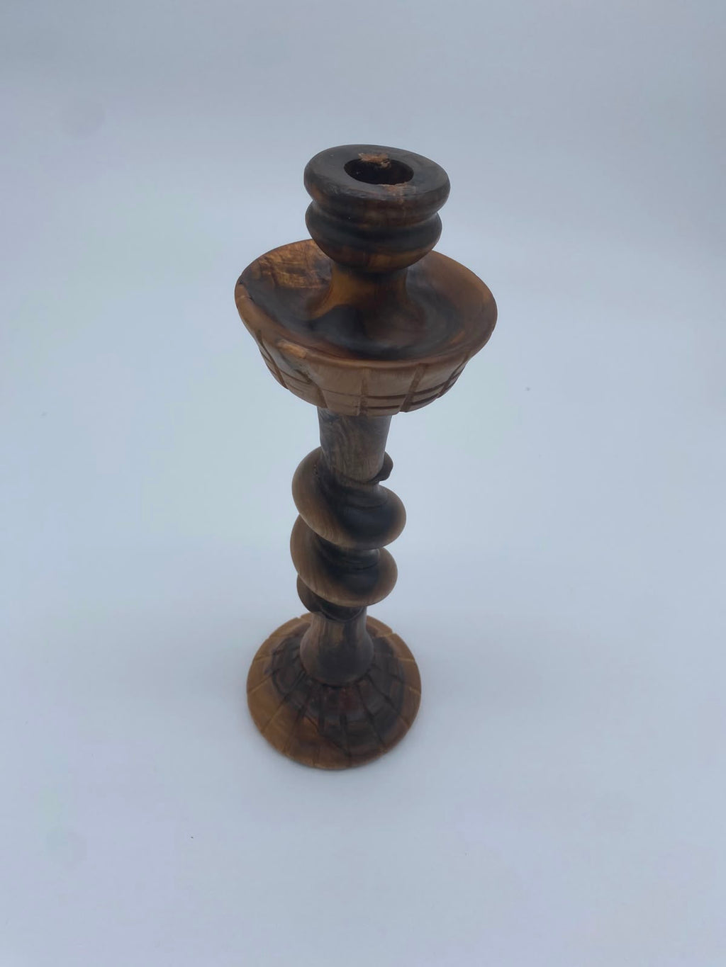 Olivenholz Kerzenständer handgefertigt (Gedrehter Holzleuchter Höhe: 26 cm )