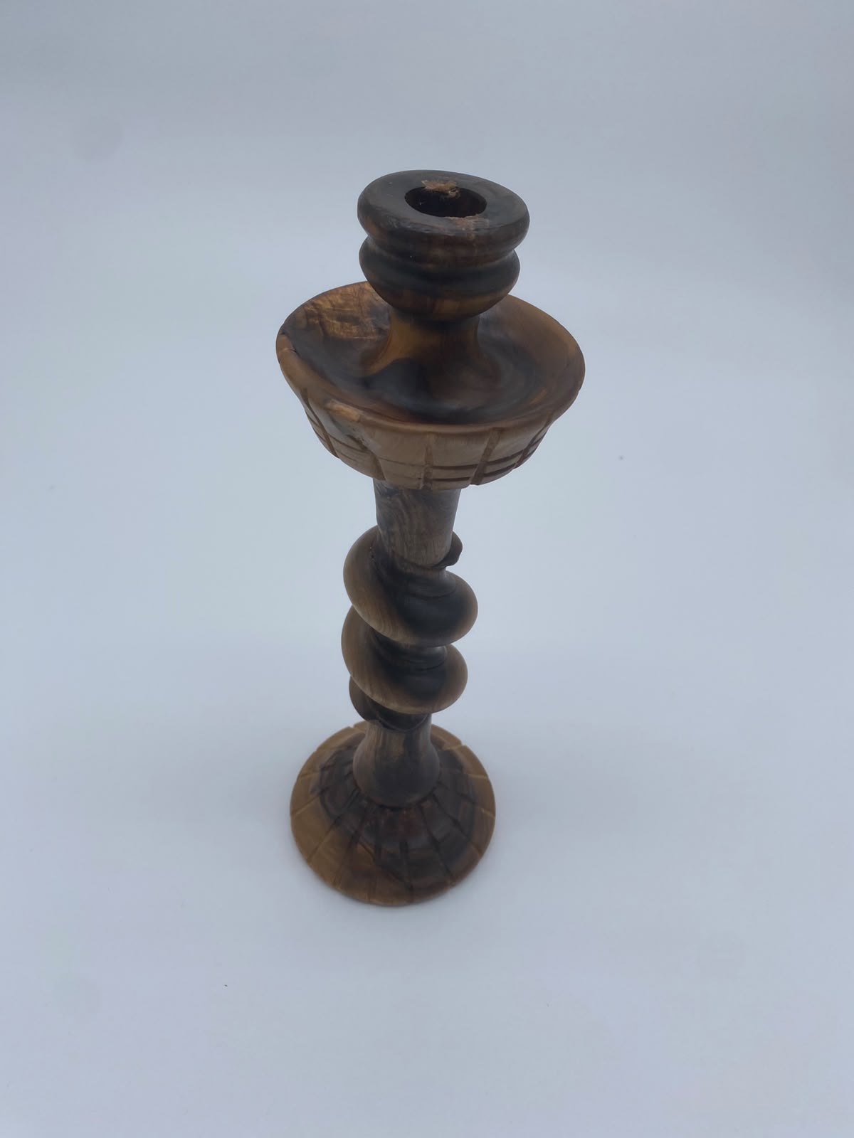 Olivenholz Kerzenständer handgefertigt (Gedrehter Holzleuchter Höhe: 26 cm )