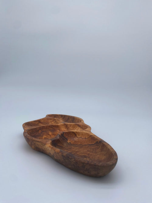 Olivenholz Antipasti-Schale 4-geteilt handgefertigt (Tapas-Schale 41 x 18 cm )