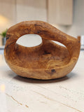 Olivenholz Obstkorb kompakt mit Henkel handgefertigt (26 x 17 x 18 cm)